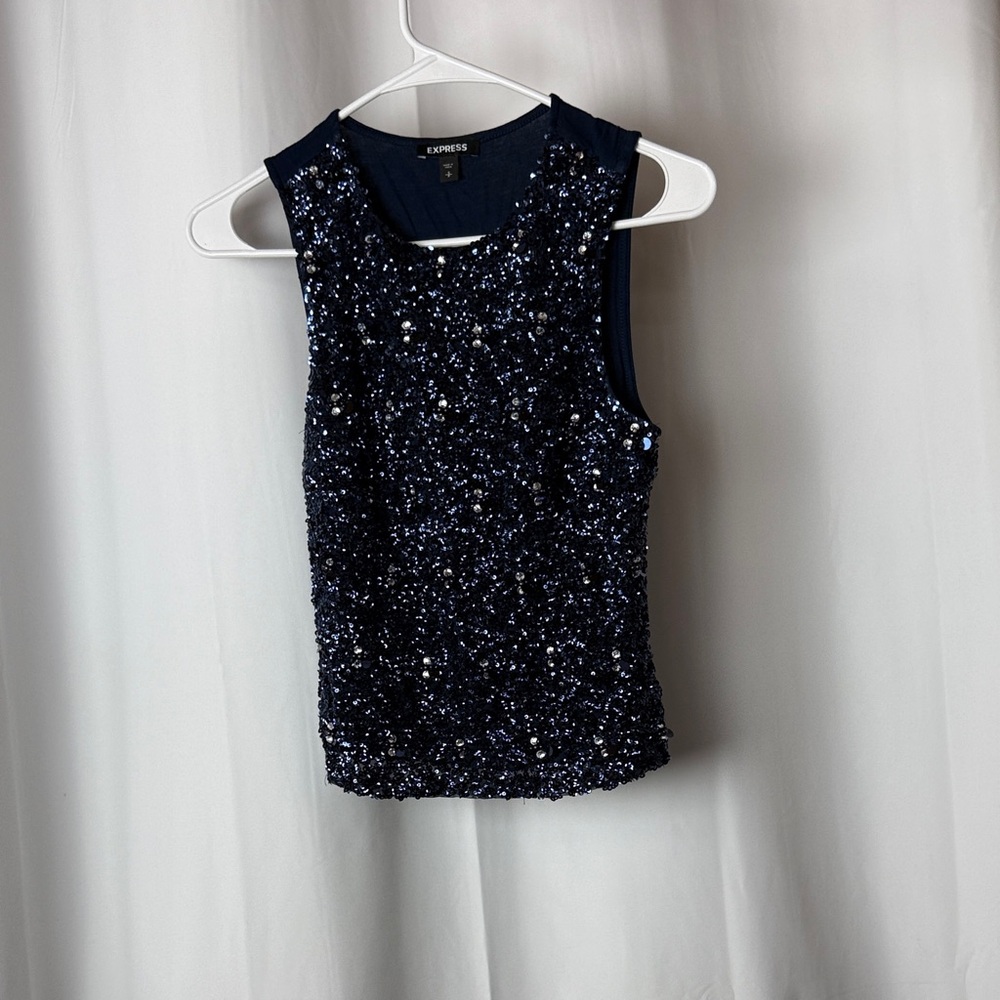 Express Navy Sequin Sleeveless Tank